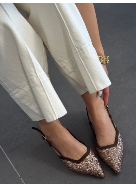 Acı kahve pullu topuklu ayakkabı 