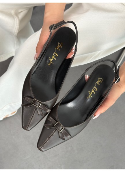 Acı kahve fiyonklu topuk ayakkabı 