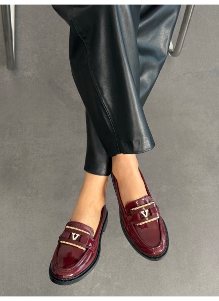 Bordo rugan loafer ayakkabı 