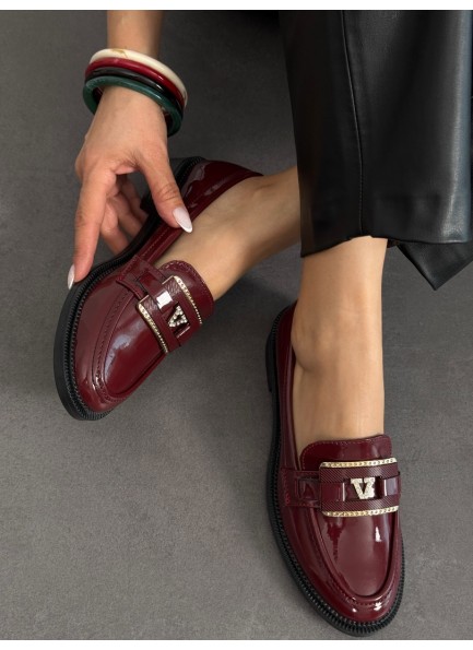 Bordo rugan loafer ayakkabı 