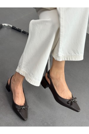 Acı kahve fiyonklu topuk ayakkabı 