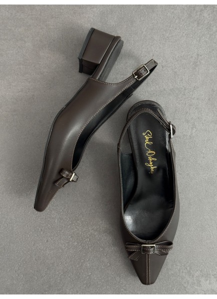 Acı kahve fiyonklu topuk ayakkabı 