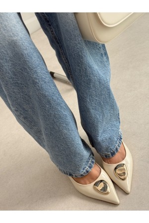 Bej gold tokalı topuklu ayakkabı 