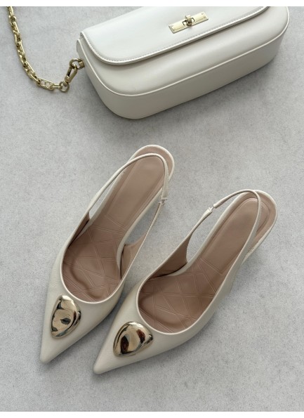 Bej gold tokalı topuklu ayakkabı 