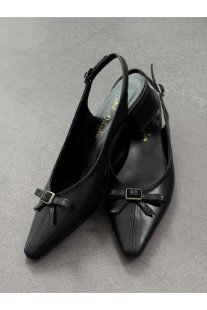 Siyah fiyonk detaylı topuklu ayakkabı 