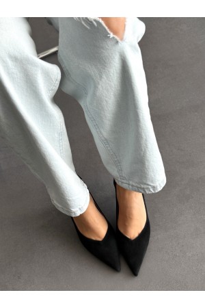 Siyah süet hakiki deri stiletto 