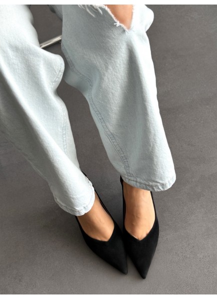 Siyah süet hakiki deri stiletto 