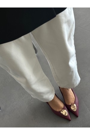 Bordo gold tokalı topuklu ayakkabı 