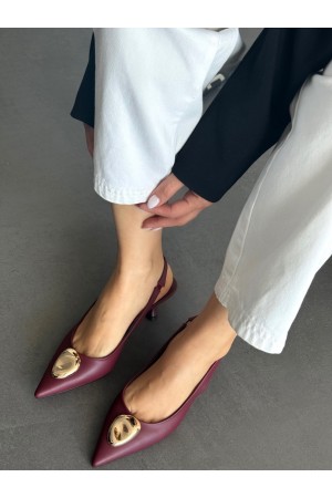 Bordo gold tokalı topuklu ayakkabı 