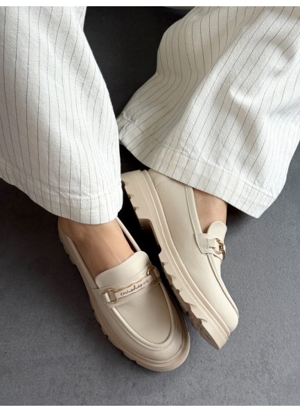 Bej tokalı loafer ayakkabı 