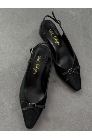 Siyah fiyonk detaylı topuklu ayakkabı 