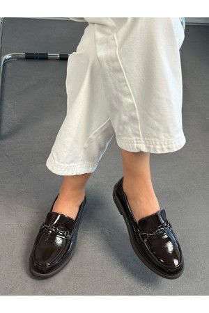 Acı kahve rugan tokalı loafer