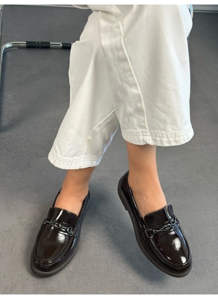 Acı kahve rugan tokalı loafer