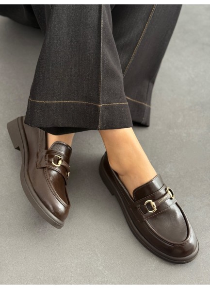 Acı kahve tokalı loafer ayakkabı 