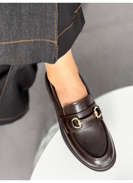Acı kahve tokalı loafer ayakkabı 
