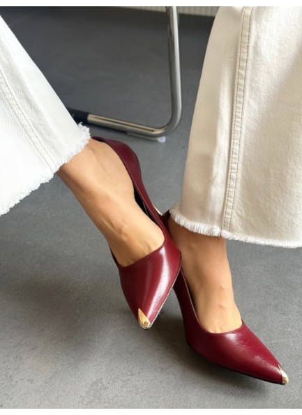 Bordo gold topuklu stiletto