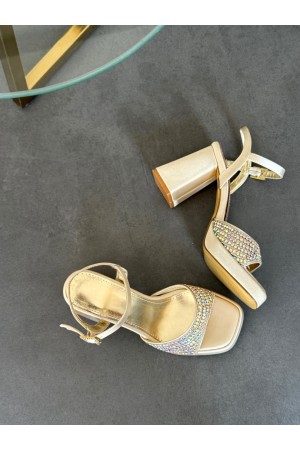 Gold platform taşlı ayakkabı