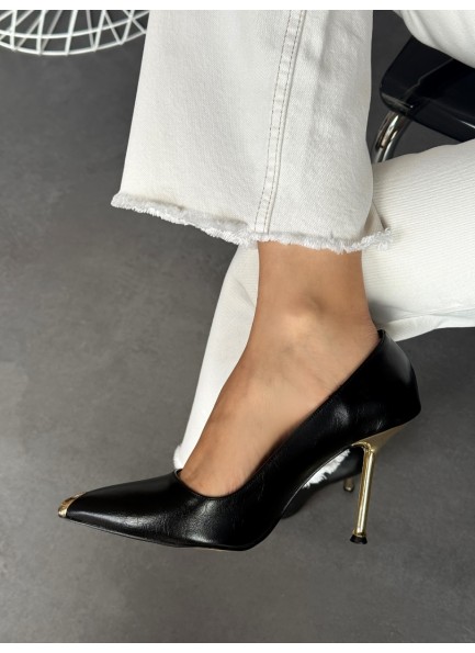 Siyah gold topuklu stiletto