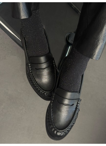 Siyah büzgülü mat deri loafer 