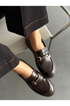 Acı kahve tokalı loafer ayakkabı 