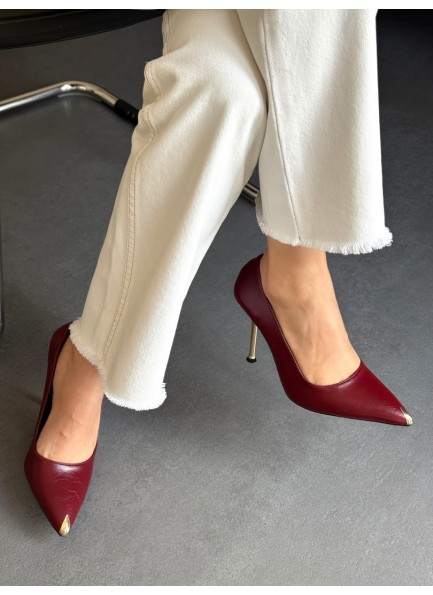 Bordo gold topuklu stiletto
