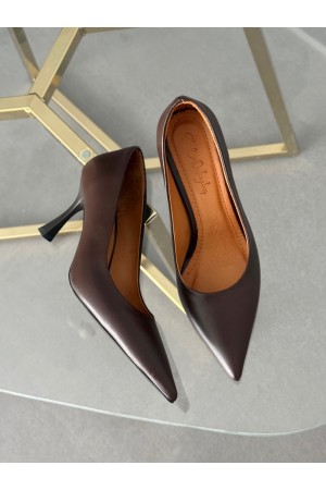 Acı kahve hakiki deri stiletto