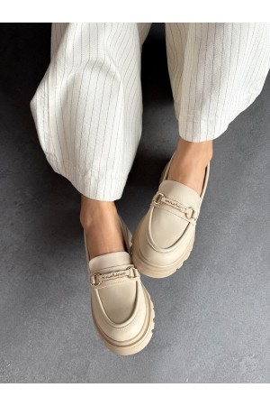 Bej tokalı loafer ayakkabı 