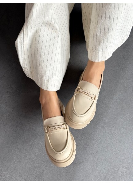 Bej tokalı loafer ayakkabı 