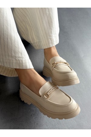 Bej tokalı loafer ayakkabı 