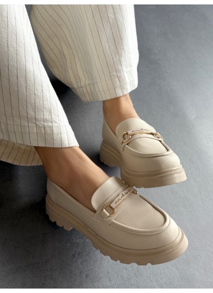 Bej tokalı loafer ayakkabı 