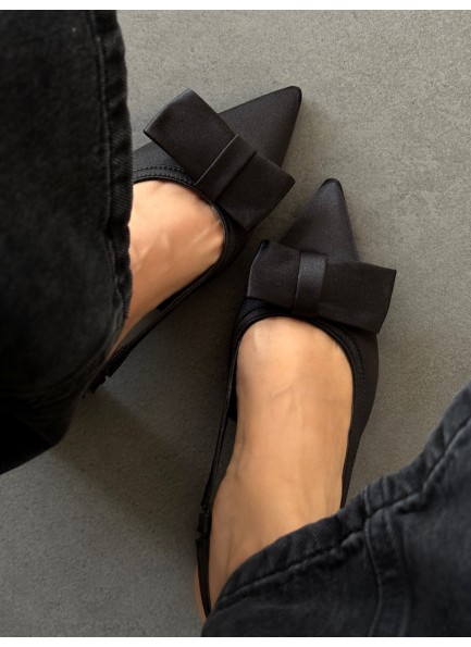 Fiyonklu mat saten topuklu ayakkabı 