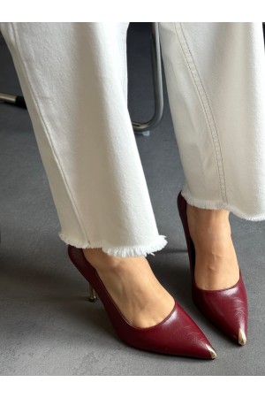Bordo gold topuklu stiletto