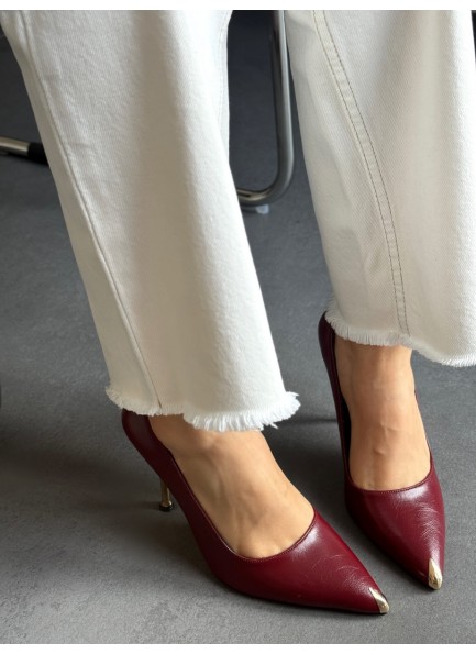 Bordo gold topuklu stiletto