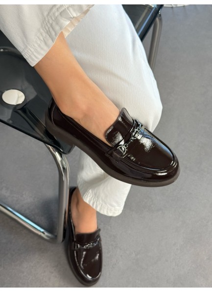 Acı kahve rugan tokalı loafer