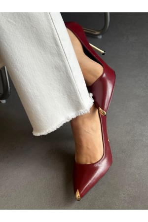 Bordo gold topuklu stiletto