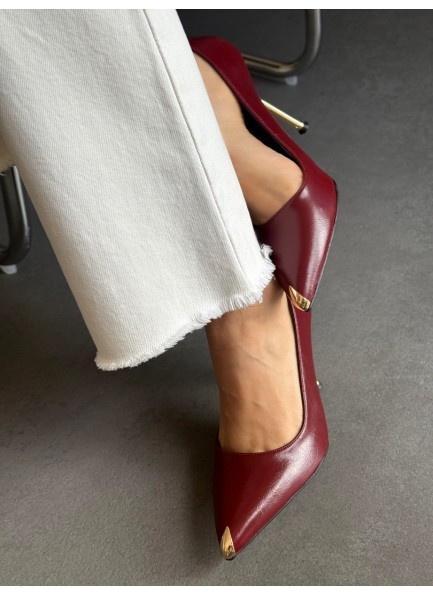 Bordo gold topuklu stiletto