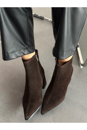 Acı kahve süet hakiki deri topuklu bot 