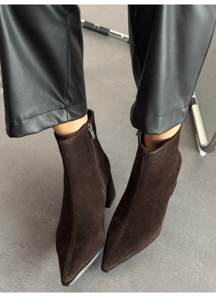 Acı kahve süet hakiki deri topuklu bot 
