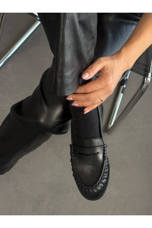 Siyah büzgülü mat deri loafer 