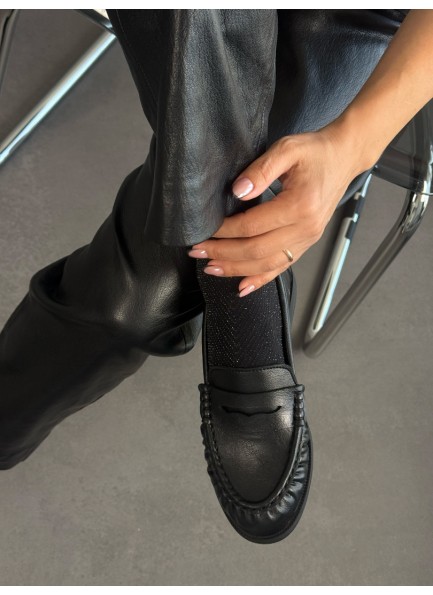 Siyah büzgülü mat deri loafer 