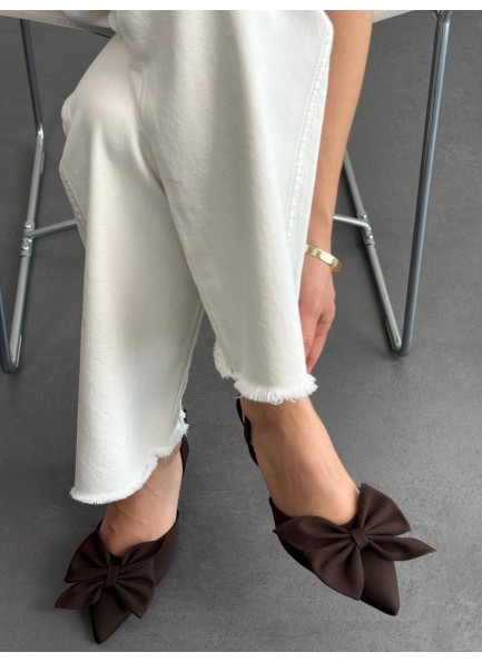 Acı kahve fiyonklu topuklu ayakkabı 