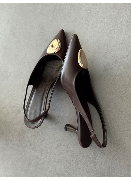 Acı kahve gold tokalı topuklu ayakkabı 