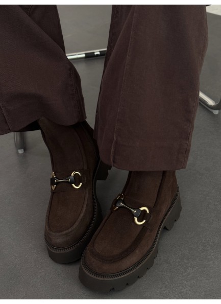 Acı kahve aksesuarlı hakiki deri bot