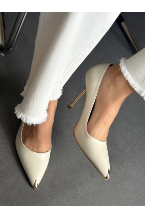 Bej gold topuklu stiletto