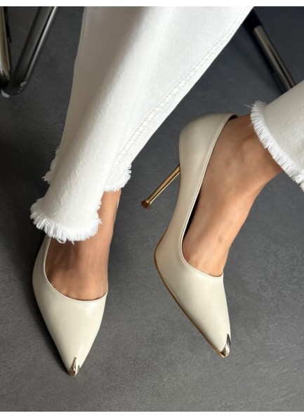 Bej gold topuklu stiletto