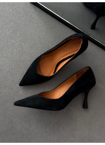 Siyah süet hakiki deri stiletto 