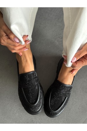Siyah taşlı loafer ayakkabı 