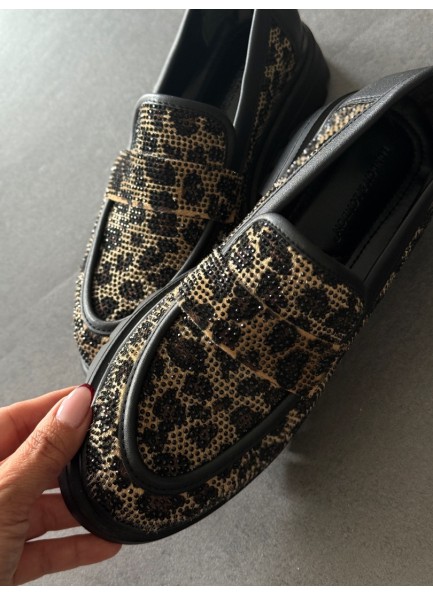 Leopar taşlı loafer ayakkabı 