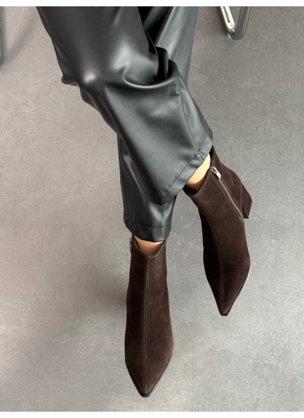 Acı kahve süet hakiki deri topuklu bot 