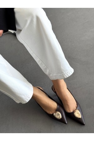 Acı kahve gold tokalı topuklu ayakkabı 